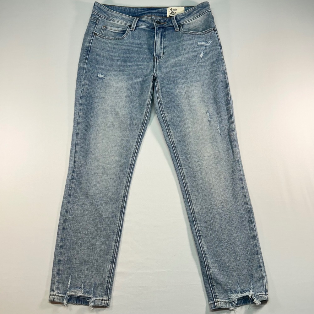 Cosmic Blue Love C132WSE-RDR Distressed Light Wash Raw Hem Jeans 28